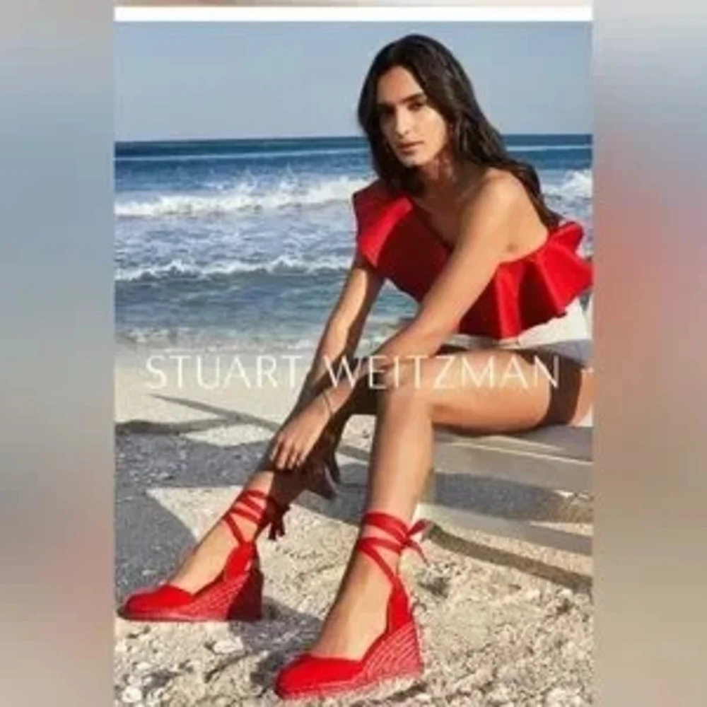 Stuart Weitzman Marguerita Espadrille Wedge Red Women's Shoes Size 6.5 - Picture 3 of 15